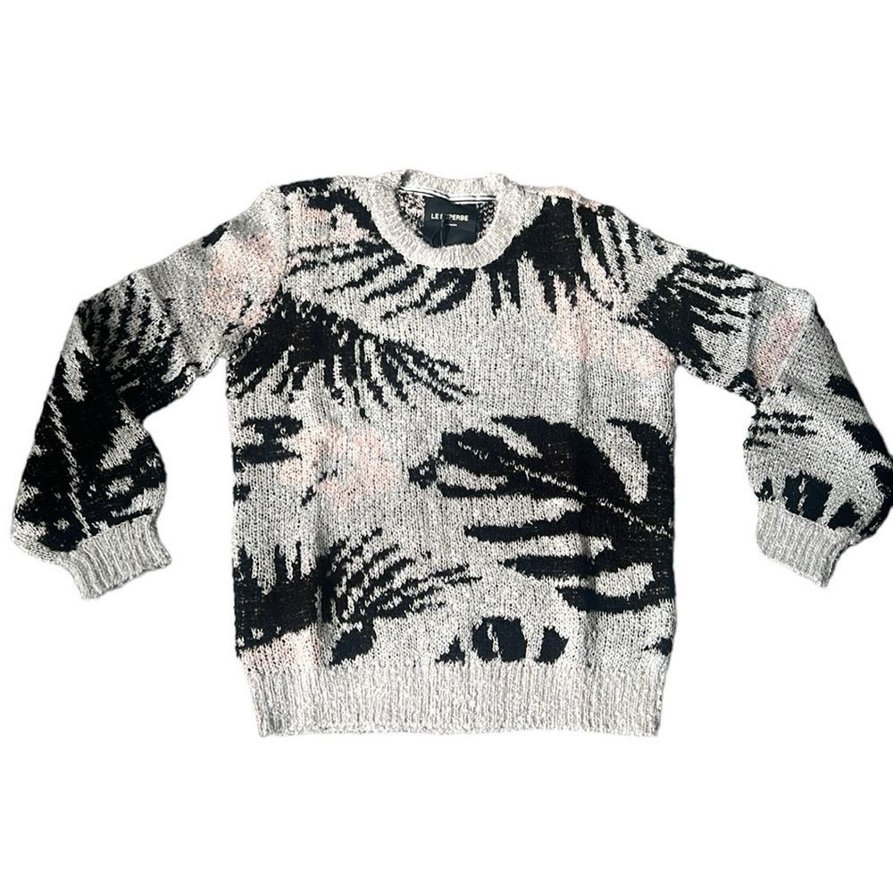 NWT Le Superbe Tropi-Call Fuzzy Palm Sweater Pink Grey Black XS